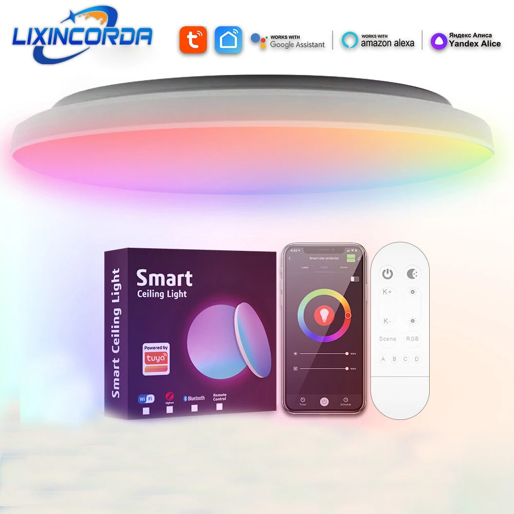 (image for) LIXINCORDA 24W 30cm Smart RGBCW LED Ceiling Light Works with Tuya WiFi APP Voice Control LED Ceiling Light Dimmable Music Sync Round Ceiling Light Ambient Light for Living Room Bedroom