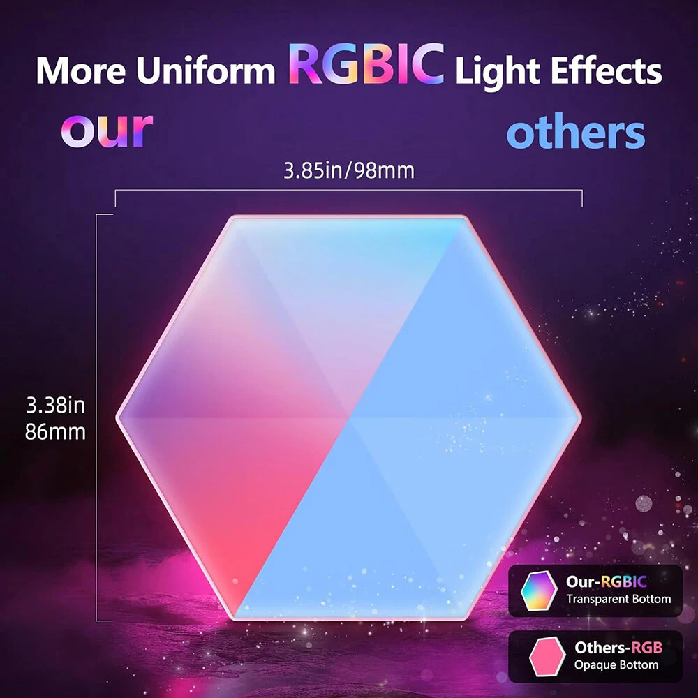(image for) LIXINCORDA Smart RGBIC Hexagonal LED Light Panels Music Sync APP/Remote/Voice Control With Alexa Google